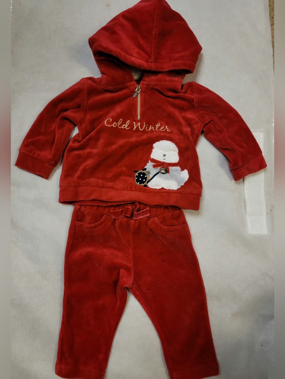 Mayoral red velour cold winter dog pant set 6m